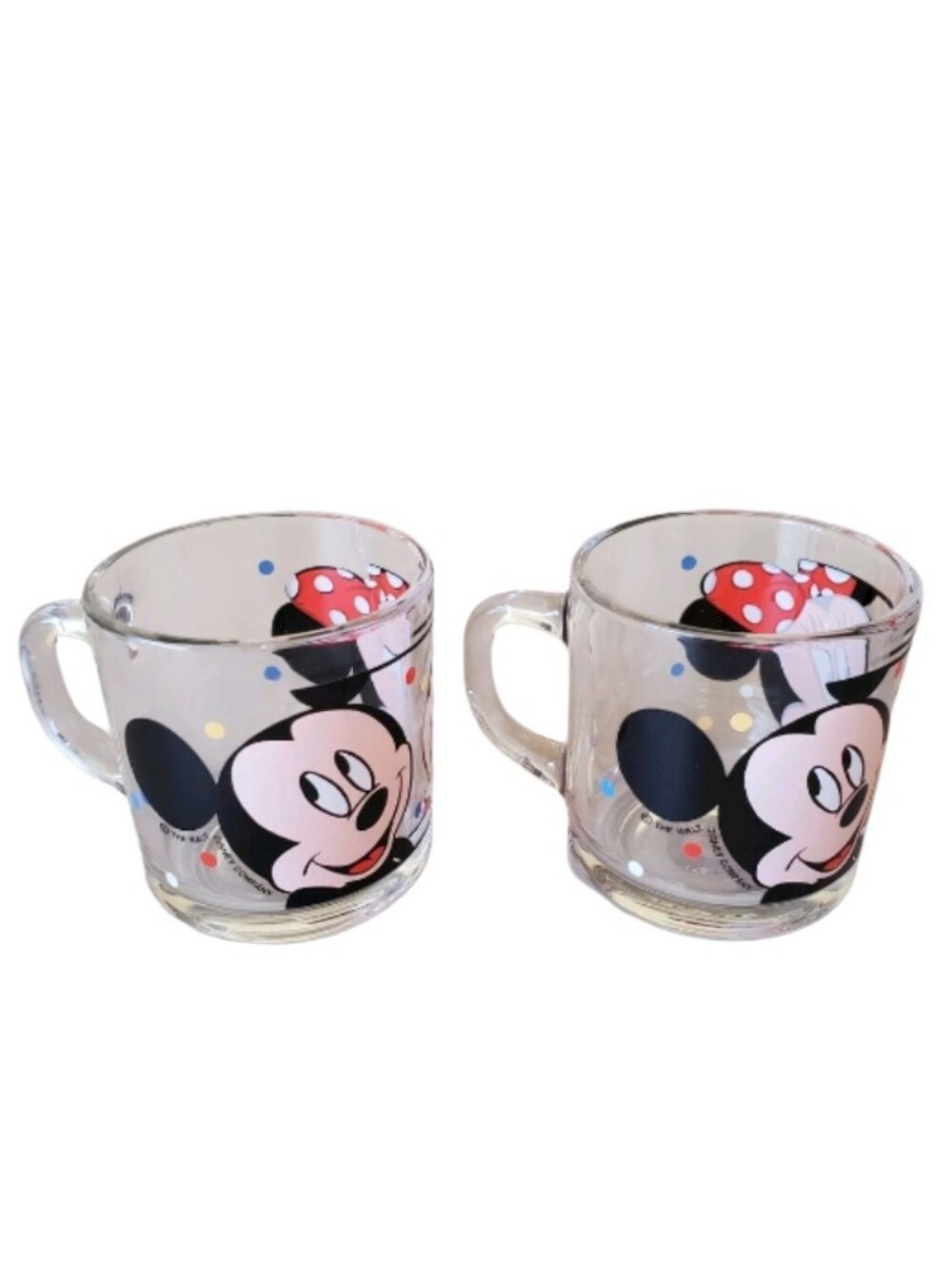 Vintage Anchor Hocking Walt Disney Company Mickey Minnie Glass Mug Set